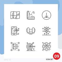 Pack of 9 creative Outlines of celebration gym chart fitness stat Editable Vector Design Elements