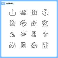 Universal Icon Symbols Group of 16 Modern Outlines of biology hour sweet home hotel desk Editable Vector Design Elements