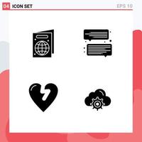 Modern Set of 4 Solid Glyphs and symbols such as beach cloud chat heart attack gear Editable Vector Design Elements