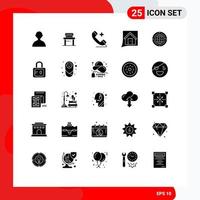 Modern Set of 25 Solid Glyphs and symbols such as business home phone convo contact us Editable Vector Design Elements