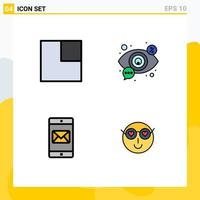 Group of 4 Modern Filledline Flat Colors Set for expand mobile eye view mail Editable Vector Design Elements