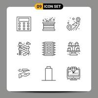 Pictogram Set of 9 Simple Outlines of computer hardware pin tech water Editable Vector Design Elements