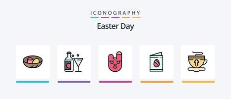 la línea de Pascua llenó el paquete de 5 íconos que incluye el huevo de Pascua. decoración. decoración. naturaleza. bloon diseño de iconos creativos vector