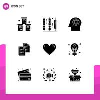 Modern Set of 9 Solid Glyphs and symbols such as paper data meat analytics head Editable Vector Design Elements