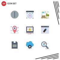 9 Flat Color concept for Websites Mobile and Apps alert laptop park essentials local Editable Vector Design Elements