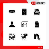 Set of 9 Modern UI Icons Symbols Signs for graph analytics document woman avatar Editable Vector Design Elements