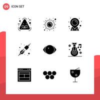 9 Thematic Vector Solid Glyphs and Editable Symbols of human eye yoga socket connect Editable Vector Design Elements