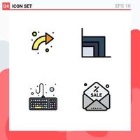 Modern Set of 4 Filledline Flat Colors Pictograph of arrow computer right chart keyboard Editable Vector Design Elements