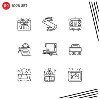 9 User Interface Outline Pack of modern Signs and Symbols of external audio creative passward locked Editable Vector Design Elements