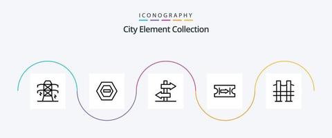 paquete de iconos de la línea 5 de la colección de elementos de la ciudad que incluye el viaje. boleto . menos firmar vector