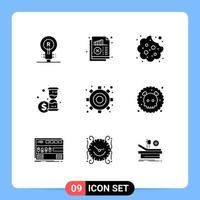 9 Universal Solid Glyph Signs Symbols of engine money monitoring investment eat Editable Vector Design Elements