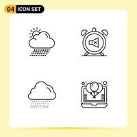 Pack of 4 Modern Filledline Flat Colors Signs and Symbols for Web Print Media such as cloud cloud sun mute canada Editable Vector Design Elements