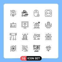 Mobile Interface Outline Set of 16 Pictograms of tools electricity list mouse gadget Editable Vector Design Elements