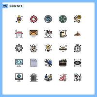 Group of 25 Modern Filled line Flat Colors Set for taxi call wind rescue turbine think Editable Vector Design Elements