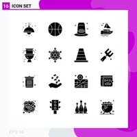 Universal Icon Symbols Group of 16 Modern Solid Glyphs of plumbing mechanical hat vessel ship Editable Vector Design Elements