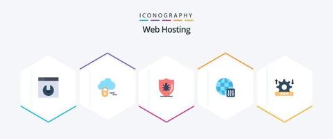 paquete de 25 iconos planos de alojamiento web que incluye la configuración. seguridad. proteger. Internet. configuración vector