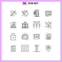 conjunto de 16 iconos de interfaz de usuario modernos signos de símbolos para elementos de diseño de vector editables de libro de conocimiento de aplicación de mouse de día