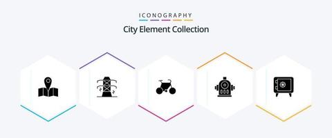 City Element Collection 25 Glyph icon pack including water. fire . tower. sport vector