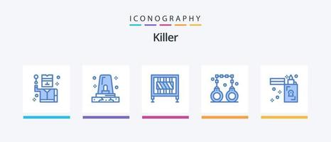 paquete de iconos azul asesino 5 que incluye llama. policía. barrera. multa. esposas. diseño de iconos creativos vector