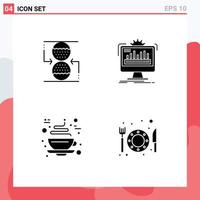 4 User Interface Solid Glyph Pack of modern Signs and Symbols of concentration chocolate sandclock monitor cup Editable Vector Design Elements