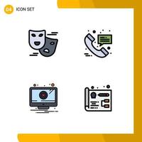 Pack of 4 Modern Filledline Flat Colors Signs and Symbols for Web Print Media such as carnival error masks medical warning Editable Vector Design Elements