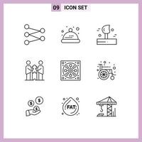 Pack of 9 creative Outlines of hole bathroom wind partnership cooperation Editable Vector Design Elements