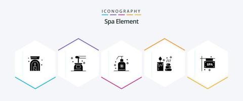 paquete de iconos de 25 glifos de elemento spa que incluye spa. junta. limpieza. vela. spa vector