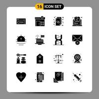 16 Universal Solid Glyphs Set for Web and Mobile Applications sun think heart success brain Editable Vector Design Elements