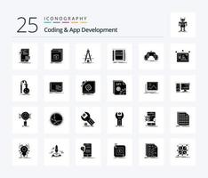 Coding And App Development 25 Solid Glyph icon pack including notepad. book. file. development. product vector