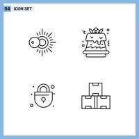 Group of 4 Modern Filledline Flat Colors Set for sun industry cake lock production Editable Vector Design Elements