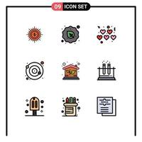 Universal Icon Symbols Group of 9 Modern Filledline Flat Colors of orbit orbit leaf valentines hearts Editable Vector Design Elements