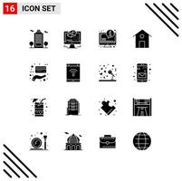 Set of 16 Commercial Solid Glyphs pack for payment card system building home Editable Vector Design Elements