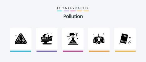 Pollution Glyph 5 Icon Pack Including garbage. barrels. factory. waste. lungs. Creative Icons Design vector