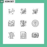 9 Universal Outline Signs Symbols of money cd cam education book Editable Vector Design Elements