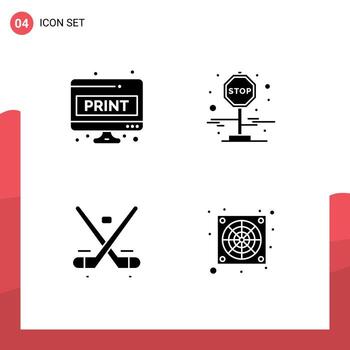 Pack of 4 Modern Solid Glyphs Signs and Symbols for Web Print Media such as computer sheet game print journey ice Editable Vector Design Elements