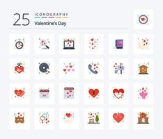 día de san valentín 25 paquete de iconos de color plano que incluye amor. boda. computadora portátil. san valentin decoración vector