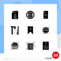 9 Universal Solid Glyph Signs Symbols of plus tools smart phone saw ax Editable Vector Design Elements