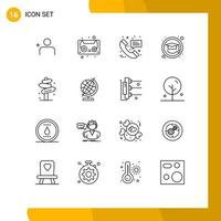 16 User Interface Outline Pack of modern Signs and Symbols of street post medical direction graduation cap Editable Vector Design Elements