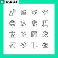 Mobile Interface Outline Set of 16 Pictograms of global communication knowledge handbag eye curious Editable Vector Design Elements