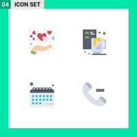 4 Creative Icons Modern Signs and Symbols of care calendar love coffee call Editable Vector Design Elements