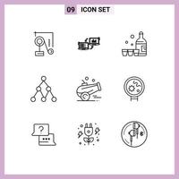 9 Universal Outline Signs Symbols of cannon network data link glass Editable Vector Design Elements