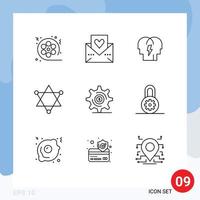 Group of 9 Modern Outlines Set for business science mail figure people Editable Vector Design Elements