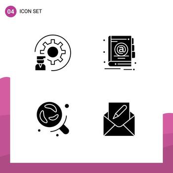 Set of 4 Commercial Solid Glyphs pack for coding laboratory process book science Editable Vector Design Elements
