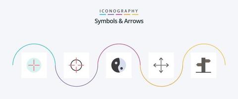 Paquete de 5 iconos planos de símbolos y flechas que incluye. dirección. ying flechas opuestos vector