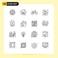 16 Universal Outlines Set for Web and Mobile Applications medical skull money present love Editable Vector Design Elements