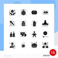 16 User Interface Solid Glyph Pack of modern Signs and Symbols of microphone technology bangladesh label science future Editable Vector Design Elements