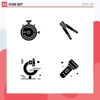 Set of 4 Vector Solid Glyphs on Grid for launch tool release building examination Editable Vector Design Elements