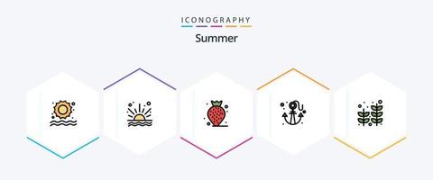 Summer 25 FilledLine icon pack including tree. palm. strawberry. beach. sea vector