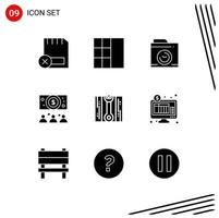 Pack of 9 Modern Solid Glyphs Signs and Symbols for Web Print Media such as internet repair image fix online Editable Vector Design Elements