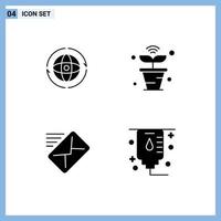 Set of 4 Modern UI Icons Symbols Signs for globe wifi attom iot mail Editable Vector Design Elements